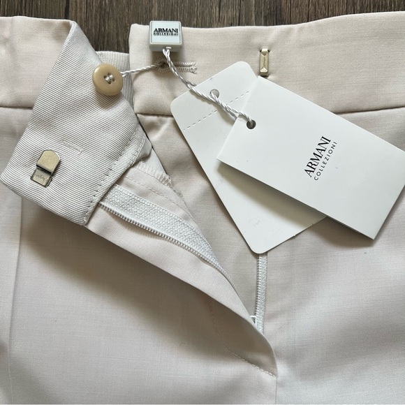 NWT Armani Collezioni Wool Straight Leg Mid Rise Dress Pants Trousers Ivory 16 - Picture 12 of 16